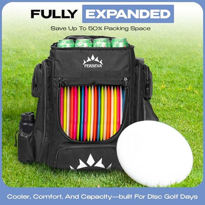 Lightweight Frisbee Disc Golf Bag with Cooler for Large Storage – Disc Golf Carry Bag with Comfortable Strap, Extra Padding & Multiple Pockets for Water Bottles, 18 Frisbee Disk, 12 Cans