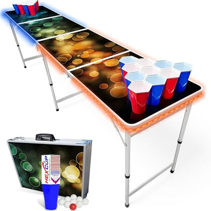 8-Foot Regulation Length Folding Table w/Optional Cup Holes, LED Lights, Custom Graphic (Choose Your Model) - color: Bubbles, style: w/ LED Lights