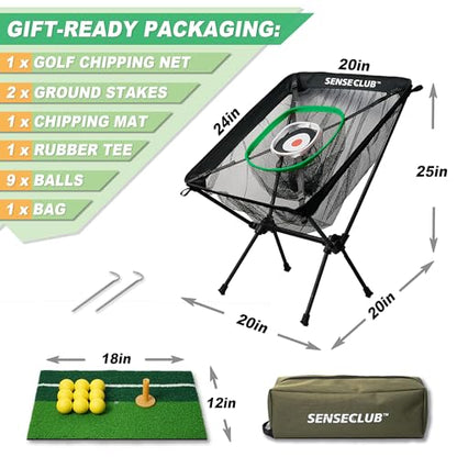 SENSECLUB Foldable Chipping Net & Floating Green, Indoor Golf Practice Chipping Target, Backyard Golf Game & Gifts - style: Pro Net +Mat +Balls