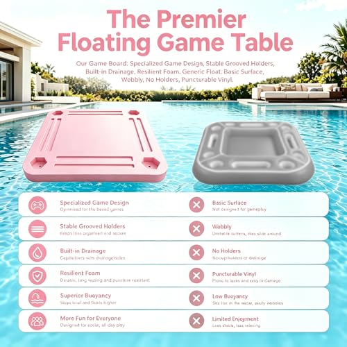 TheClouds Floating Mahjong Table for Pool, 31.5" x 31.5" Waterproof Mahjong Table, Floating Mahjong Board & Game Tray for Hot Tub, Outdoor Party, Card Games, Poker & Scrabble, Pink - color: Pink