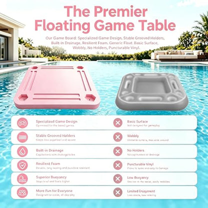 TheClouds Floating Mahjong Table for Pool, 31.5" x 31.5" Waterproof Mahjong Table, Floating Mahjong Board & Game Tray for Hot Tub, Outdoor Party, Card Games, Poker & Scrabble, Pink - color: Pink