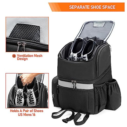Goburos Bowling Backpack with Inner Tote Bag, Ball Bag with Wooden Holder and Shoe Compartment, Fits US Mens Size 16 Shoes, Black