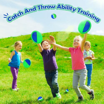 Charniol Kids Toys Toss and Catch Game Set Beach Game Outdoor Ball Sports Games Toss and Catch Ball Nylon Toys for Kids Adults(Blue Green,12 Paddles 6 Balls) - color: Blue Green