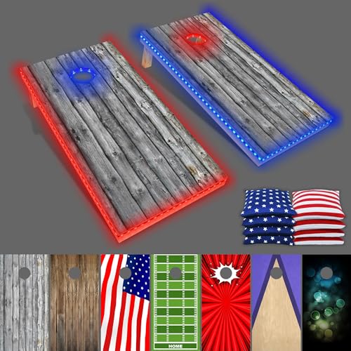 PartyToss Cornhole Boards/Bean Bag Toss Game Set w/Optional LED Lights & Graphics - Choose Your Model - color: Gray Wood