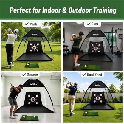 Golf Net for Backyard Practice – 10x7ft Golf Hitting Net with Tri-Turf Mat, Multi-Target Zones, Carry Bag | Golf Practice Net for Driving, Chipping & Swing Training – Indoor & Outdoor Use