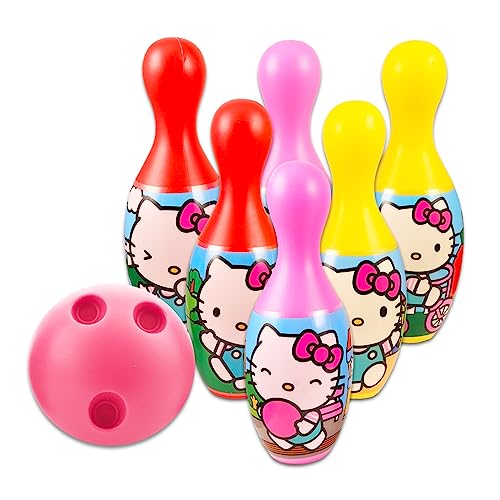 Hello Kitty Bowling Games Activities Bundle for Toddlers, Kids - 4 Pc Hello Kitty Bowling Set with Stickers, Tattoos, and More | Hello Kitty Playset