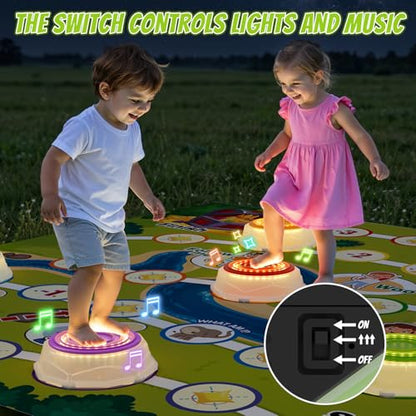 HYES Light Up Stepping Stones for Toddlers 1-3 - 6 PCS Non-Slip Step Stones with Game Map, Toddler Obstacle Course Sensory Toys, Indoor Outdoor 3-5 Years Old Boys Girls Birthday Gifts - style: 6 LED Pads & Map