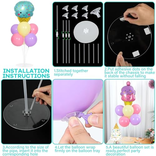 Ice Cream Party Balloons Stand Kit 2 Sets with 2 Macaron Ice Cream Foil Balloons Pastel Sweet One Birthday Balloon Centerpiece for Tables for Girl Birthday Valentine's Day Baby Shower Party Decoration - style: Ice Cream