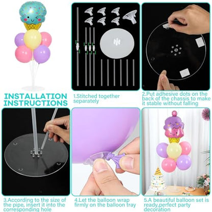 Ice Cream Party Balloons Stand Kit 2 Sets with 2 Macaron Ice Cream Foil Balloons Pastel Sweet One Birthday Balloon Centerpiece for Tables for Girl Birthday Valentine's Day Baby Shower Party Decoration - style: Ice Cream