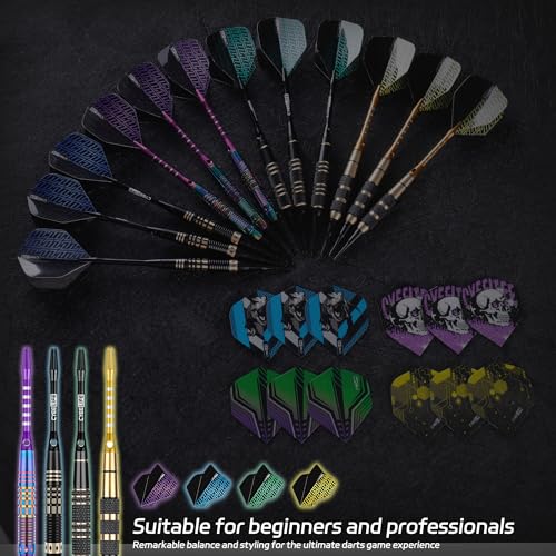 CyeeLife Darts Plastic Tip, Professional Soft Tip Darts Set for Electronic Dartboard 12pcs with 50 Extra Tips 12 Shafts 24 Flights 2 Flight Protctors 20 Rubber O Rings Shaft Lock System and Dart Tool