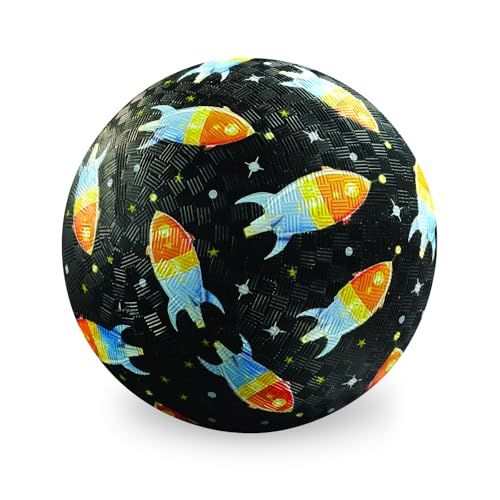 Crocodile Creek Playground Ball - Durable Rubber Ball for Kids Ages 3 and Up - Bouncy Inflatable Ball for Kickball, Indoor Games, and Outdoor Sports - PVC-Free - color: Rockets in Space, size: 7 Inch
