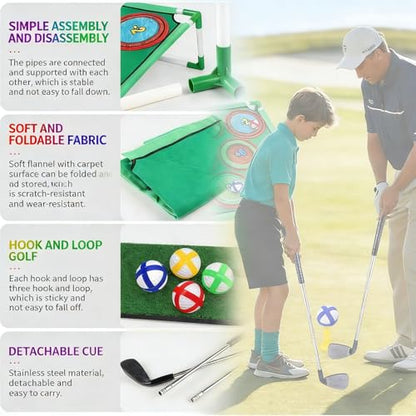 Golf Training Game Set, Sticky Golf Pong MatWith 20 Balls and 6 Adjustable Targets Featuring 3 Play Modes for Indoor Outdoor Chipping Practice Fun and Skill Improvement