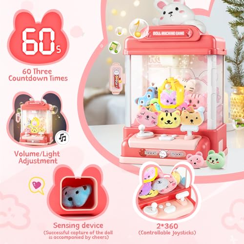Large Claw Machine for Kids, Musical Electronic Arcade Game Console with Adjustable Sound, Christmas and Birthday Gift for Kids, Includes 30 Toys & & 20 Surprise Eggs - color: Pink