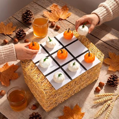 Blueweenly Halloween Tic Tac Toe Game Set with Cute 3D Pumpkin & Straw Box & Chess Board, Fall Decor Fun Coffee Table Decoration, Indoor Home Decor for Party Gift