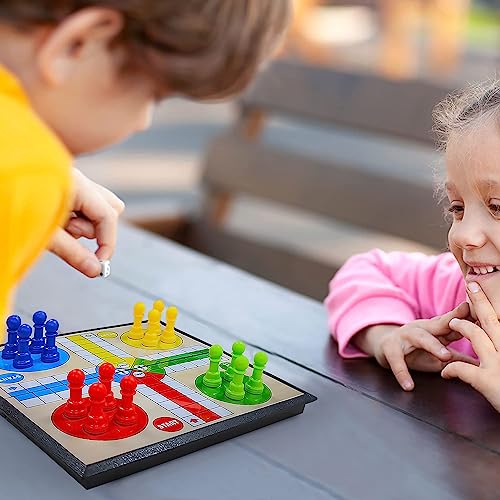 KIDAMI Mini Magnetic Ludo Travel Board Game Set, Folding Design and Light-Weight, Gift for Kids Toddlers (7.64 × 7.64 inches) - color: Ludo