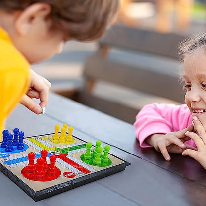 KIDAMI Mini Magnetic Ludo Travel Board Game Set, Folding Design and Light-Weight, Gift for Kids Toddlers (7.64 × 7.64 inches) - color: Ludo