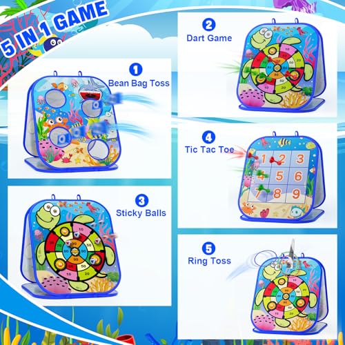 RIEYON 5-in-1Bean Bag Toss Game for Kids, Cornhole Board Toddler Toys for Kids Party Activity and Outdoor Yard Backyard, Birthday Gift or Christmas for Aged 3 4 5 6 7 8 Year Old Boys