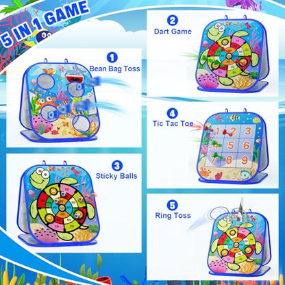 RIEYON 5-in-1Bean Bag Toss Game for Kids, Cornhole Board Toddler Toys for Kids Party Activity and Outdoor Yard Backyard, Birthday Gift or Christmas for Aged 3 4 5 6 7 8 Year Old Boys