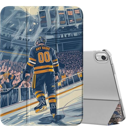 Custom Name/Number Case for iPad mini A17 Pro 7th/6th Gen .3 inch 2024/2021 & 7.9 inch 5th/4th Gen 2019/2015,with Hockey Lover's,with Pencil Holder(Buffalo Blue) - color: Buffalo Blue, size: iPad Mini Series