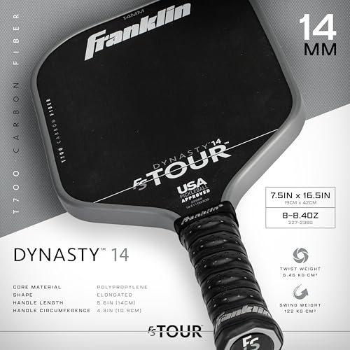 Franklin Sports Pro Pickleball Paddle Set - FS Tour Series Carbon Fiber Paddle, Cover + Eraser - 14mm + 16mm - color: Grey, size: Dynasty - 14mm