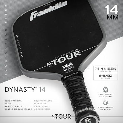 Franklin Sports Pro Pickleball Paddle Set - FS Tour Series Carbon Fiber Paddle, Cover + Eraser - 14mm + 16mm - color: Grey, size: Dynasty - 14mm