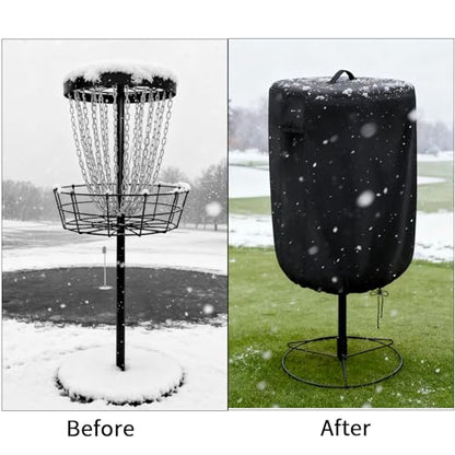 Disc Golf Basket Cover, 26inch x 35inch，Waterproof, Tear Resistance & Ultraviolet Resistance with Portable Handle & Windproof Drawstring（Black）