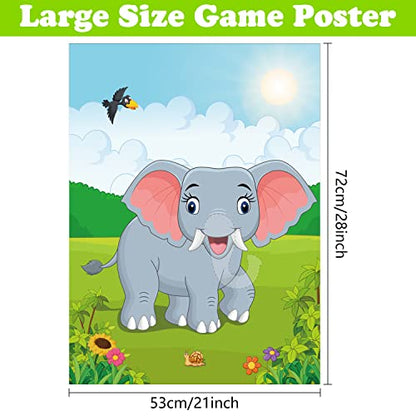 PLULON Pin The Nose on The Elephant Party Game with Elephant Nose Stickers for Kids Birthday Party Supplies, Animal Party Carnival Party Supplies - style: Elephant