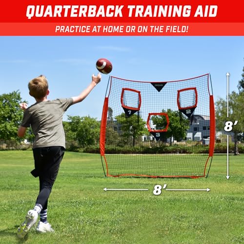 GoSports Football Throwing Net - 8 x 8 ft or 6 x 6 ft Nets - Choose Black or Red - color: 8 x 8 ft Red