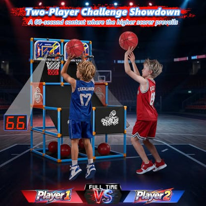 Dual Shot Arcade Basketball Game Set Boy Toys:Kids Basketball Hoop with 6 Balls Electronic Scoreboard LED Light Indoor Outdoor Sports Toy Activities for Boys Girls Birthday Gifts Aged 3-5 6-8 8-12 - style: Blue Double Scoring Basketball Hoop