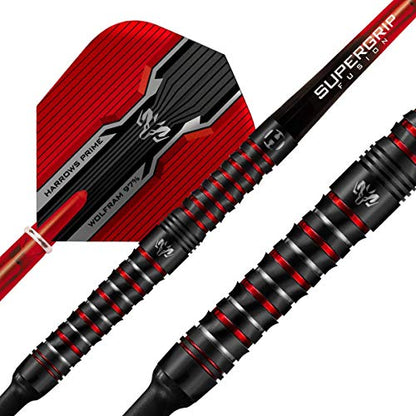 Harrows Wolfram Infinity 97% Tungsten Soft Tip Darts Set | 18g and 20g | Includes Supergrip Fusion Shafts and 100 Micron Prime Flights (20g)
