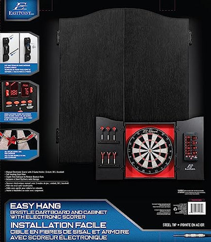 EastPoint Tournament Bristle Dartboard - 18-Inch, Red/Black - Self-Healing Sisal & Steel Tip Darts - Deluxe LED Scoring System for Electronic Dart Board - Easy-Mount Cabinet for Game Room Decor
