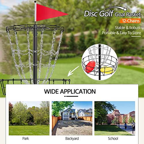 Yaheetech Disc Golf Basket Portable Disc Golf Practice Set 12/24 Chain w/Basket Target and Double Steel Chains for Outdoor - color: Black