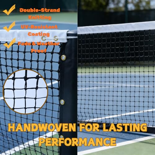 Professional Tennis Net 42ft x 3.5ft – 3.0mm Twisted PE, 4.0cm Official Mesh, UV/Waterproof, 6mm Steel Cable & Top 6-Row Double Layer – Complete Kit for Court, Backyard or Driveway