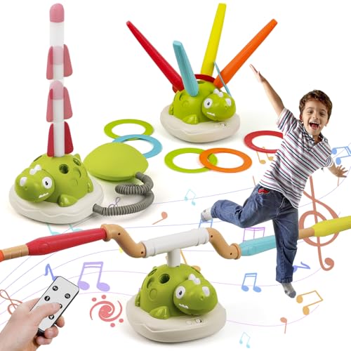 3-in-1 Dinosaur Rocket Launcher, Ring Toss & Musical Jumping Toy for Kids Aged 3-8 , Remote Control Outdoor & Indoor Toys for Boys and Girls , Birthday Gift for Boys & Girls Ages 4-8