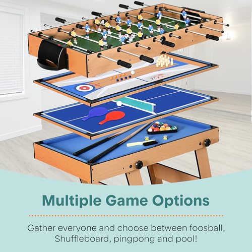 SereneLife 2-in-1/4-in-1/5-in-1 Multi-Game Table – Foosball, Air Hockey, Ping-Pong, Billiards, Shuffleboard – Family Arcade Game Table, Accessories Included (on Foot)