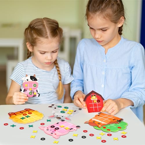 Wiwiqing 24 Pack Tic Tac Toe Farm Party Favors, Felt Travel Board Games Farm Animals Goodie Bags Stuffers Barnyard Cow Pig Sheep Strategic Toys for Birthday Gifts Prizes Themed Party Supplies