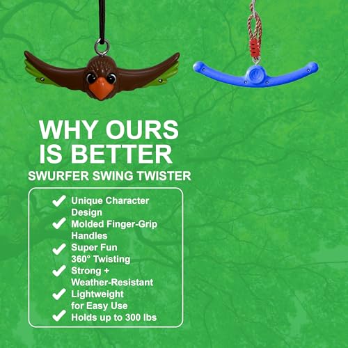 Swurfer Ninja Twister Swing Spins Set - 360° Twist Spin Toy, Swing Set Accessories for Backyard, Kids Outdoor Toys, Playground Hang Toys, Easy Install, Adjust Height, Durable, Up to 300lbs, Hawk - style: Hawk