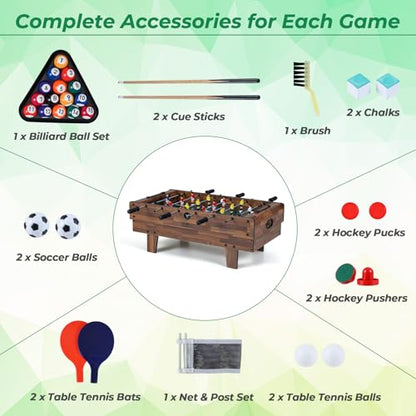 GYMAX 4 in 1 Multi Game Table, 32" Combo Game Table Set Includes Foosball, Pool Table, Hockey, Ping Pong Tabletops w/Accessories for Kids & Adults, Home, Game Room, Family Nights - color: Wood Grain