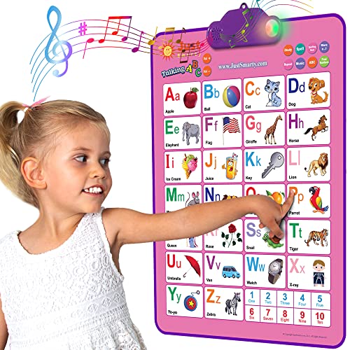 Just Smarty Interactive Alphabet Wall Chart | Talking ABCs & 123s Music Poster with Interactive Light | Toddler Alphabet Learning | Educational Toys for 3 Year Old Girls | Toddler Girl Toys 2 3 4 5 - style: ABCs and 123s - Pink With Light