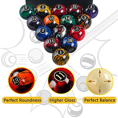 Billmart Premium Billiard Balls Pool Table Accessories 2-1/4" Regulation Size 16 Pool Balls Billiard Set | Premium - color: Marble Black