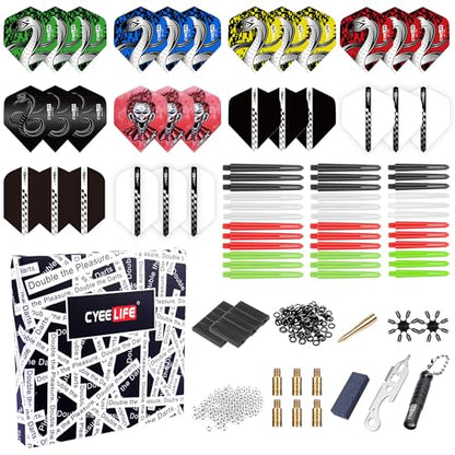 CyeeLife 180 Piece Darts Custom Fit Pack Set, Includes Flights, Shafts, Rubber O-Rings, Flight Protecter and Accessories - color: PC Shafts