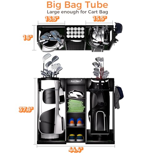SuniBoxi Wooden Golf Storage Organizer for Garage, Premium Golf Bag Holder Rack for Golfing Accessories, Great Gift for Golfers,Husband, Dad(2 Bags,Dark Black) - size: 2 Bags