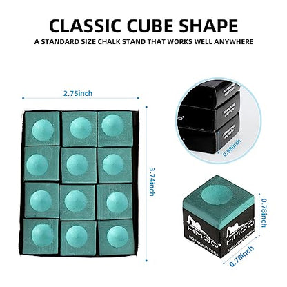 HMQQ Pool Cue Chalk – 12 Pack Billiard Chalk, Low Dust & Anti-Slip Cue Chalk for Smooth, Accurate Shots – 6 Colors Available for Pool Lovers, Home Tables & Clubs - color: Green