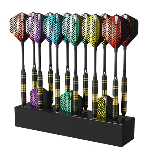 CyeeLife Dart Stand Wall Mount,Wooden Dart Holder,12 Darts Display/Station,Darts Storage for Steel & Soft Tip (Black) - color: Black