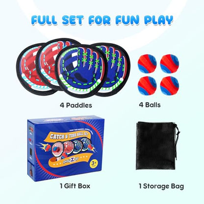 PlayZap Toss and Catch Ball Set Ultra Soft Fabric - Birthday Gift for Toddlers Kids Boys Girls 2-4 5-7 Yrs - Baseball Glove Toy Indoor Outdoor Yard Game & Beach/Pool Toy Set 4 Pack - color: Fabric 4 Pack Blue