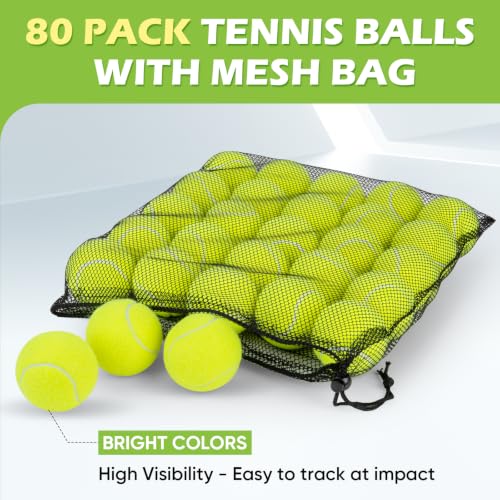 Treeroot 16/30/40/60/80 Pcs Tennis Balls, High Elasticity Tennis Balls Bulk, Comes with a Portable Mesh Bag, Tennis Ball for Dogs, Suitable for Beginner Training Ball, Durable & Bounce - size: 80Pack
