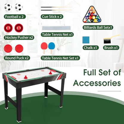 Giantex 10-in-1 Multi Game Table, Combo Game Table Set w/Hockey, Foosball Pool Ping-Pong Chess Cards Checkers Bowling, Shuffleboard, Backgammon, Adult Size Foosball Table for Game Room, Family - size: 49"L x 38"W x 32.5"H, style: 4-in-1