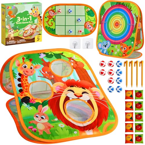 JOYIN 3-in-1 Animal Bean Bag Toss Game for Kids, Portable Corn Hole Games with Tic Tac Toe & Small Sticky Balls, Indoor & Outdoor Toys for Party Yard Beach Lawn, Birthday Gift for Boys Girls Toddlers