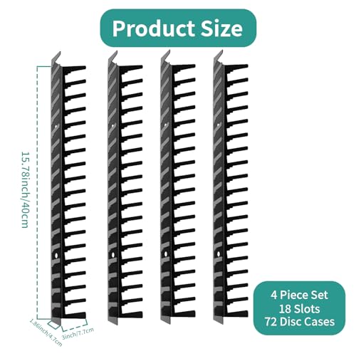 Video Game Storage Organizer Wall Mount - Metal Media Shelf Holds Up to 72 Disc Boxes, Game Case Holder for PS, Xbox, Switch, Space Saving 4-Pack Disc Holder, No Tools Needed (4-Pack)