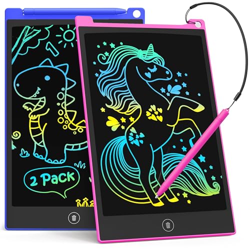 TECJOE 2 Pack LCD Writing Tablet, 8.5 Inch Colorful Doodle Board Drawing Tablet for Kids, Kids Travel Games Activity Learning Toys Birthday Gifts for 3 4 5 6 Year Old Boys and Girls Toddlers - color: Dark blue Magenta